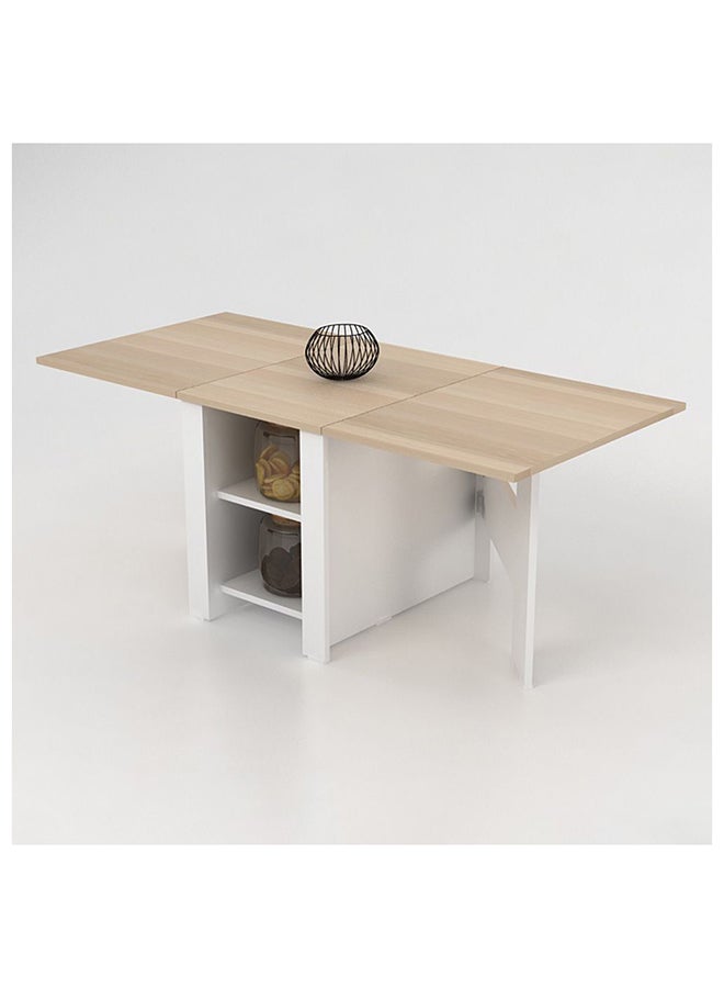 Algeria Foldable Coffee Table with Drawers - Modern White/Oak Living Room Furniture Accessory, Engineered Wood, Stylish Multi-Color Design, Space-Saving, Perfect for Small Spaces, 2-Year Warranty
