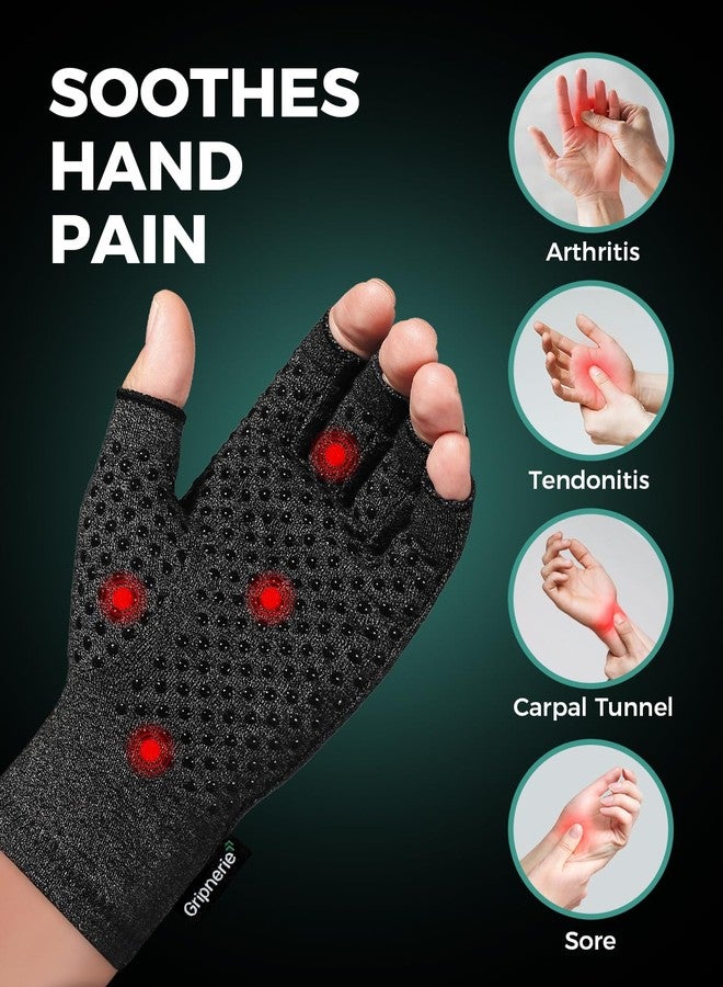 Gripnerie 2 Pairs Arthritis Compression Gloves for Men and Women, Fingerless Hand Support for Typing, Crafting and Pain Relief, gray, Medium (2 Pairs) - Image 3
