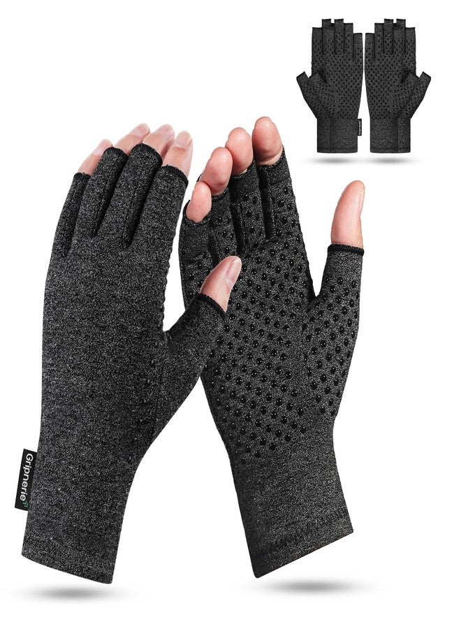 Gripnerie 2 Pairs Arthritis Compression Gloves for Men and Women, Fingerless Hand Support for Typing, Crafting and Pain Relief, gray, Medium (2 Pairs) - Image 1