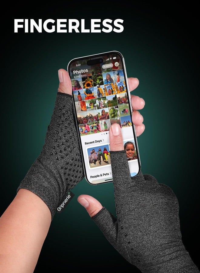 Gripnerie 2 Pairs Arthritis Compression Gloves for Men and Women, Fingerless Hand Support for Typing, Crafting and Pain Relief, gray, Medium (2 Pairs) - Image 5