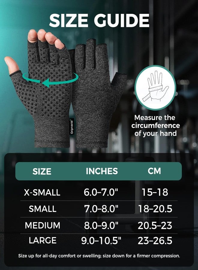 Gripnerie 2 Pairs Arthritis Compression Gloves for Men and Women, Fingerless Hand Support for Typing, Crafting and Pain Relief, gray, Medium (2 Pairs) - Image 2