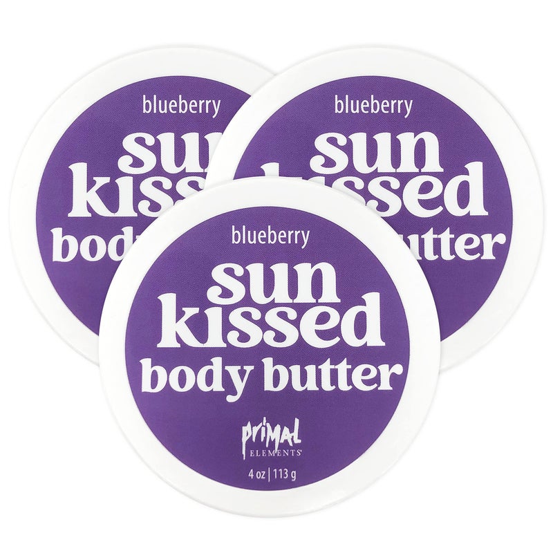 Primal Elements Sunkissed Body Butter with Coconut Oil Shimmering Moisturizer for Ultimate Hydration and Nourishment Suitable for All Skin Types Instant Glow  Blueberry 3 pack 4 oz each