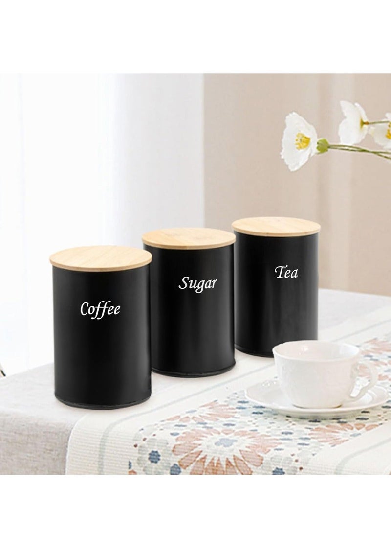 والالا مجموعة مكونة من 3 قطع من الفولاذ المقاوم للصدأ بسعة كبيرة، علبة مطبخ للقهوة، منظم للسكر، صندوق تخزين الشاي، برطمانات تخزين القهوة، مجموعة تخزين حاويات المطبخ مع أغطية من الخيزران - Image 5