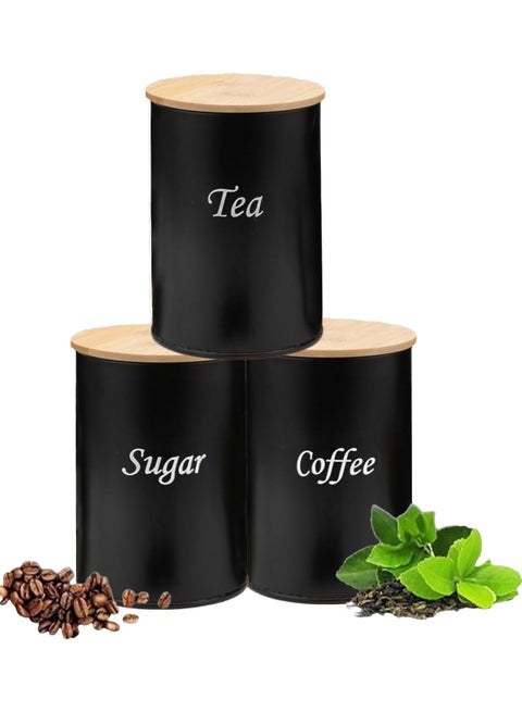 3-Piece Large Capacity Stainless Steel, Coffee Kitchen Canister, Sugar Organizer, Tea Storage Box, Coffee Storage Jars, Kitchen Containers Storage Set with Bamboo Lids