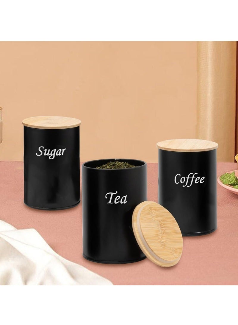والالا مجموعة مكونة من 3 قطع من الفولاذ المقاوم للصدأ بسعة كبيرة، علبة مطبخ للقهوة، منظم للسكر، صندوق تخزين الشاي، برطمانات تخزين القهوة، مجموعة تخزين حاويات المطبخ مع أغطية من الخيزران - Image 3