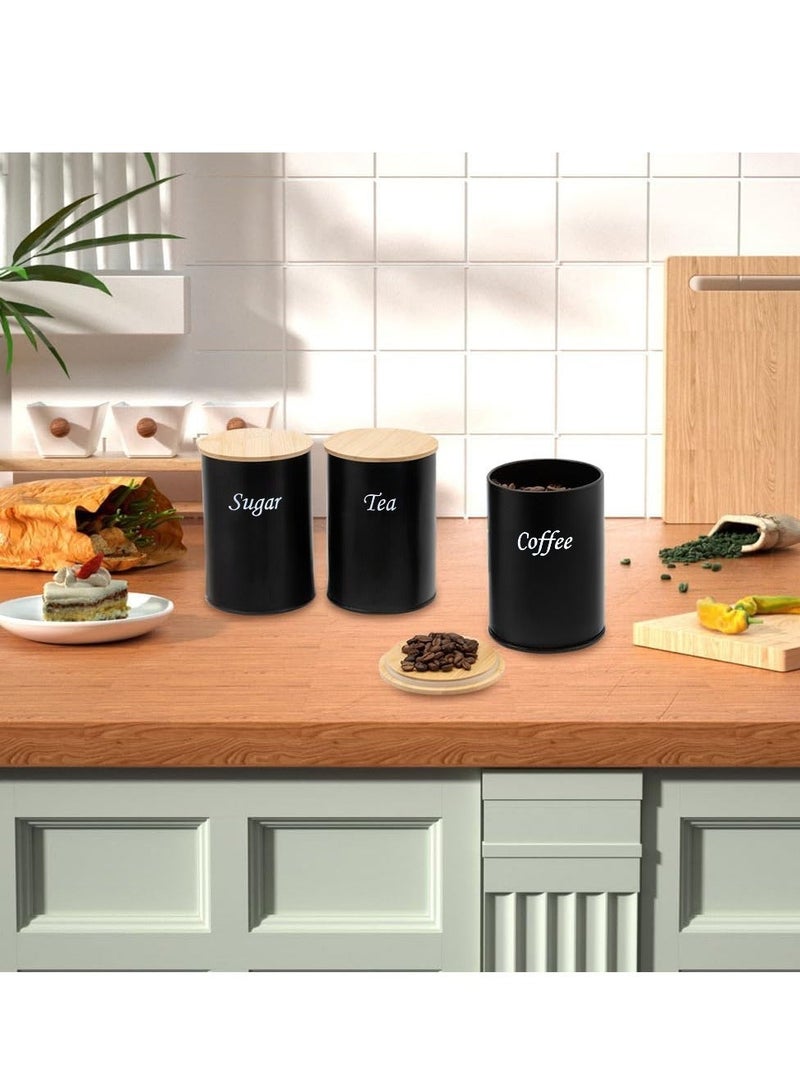 والالا مجموعة مكونة من 3 قطع من الفولاذ المقاوم للصدأ بسعة كبيرة، علبة مطبخ للقهوة، منظم للسكر، صندوق تخزين الشاي، برطمانات تخزين القهوة، مجموعة تخزين حاويات المطبخ مع أغطية من الخيزران - Image 4