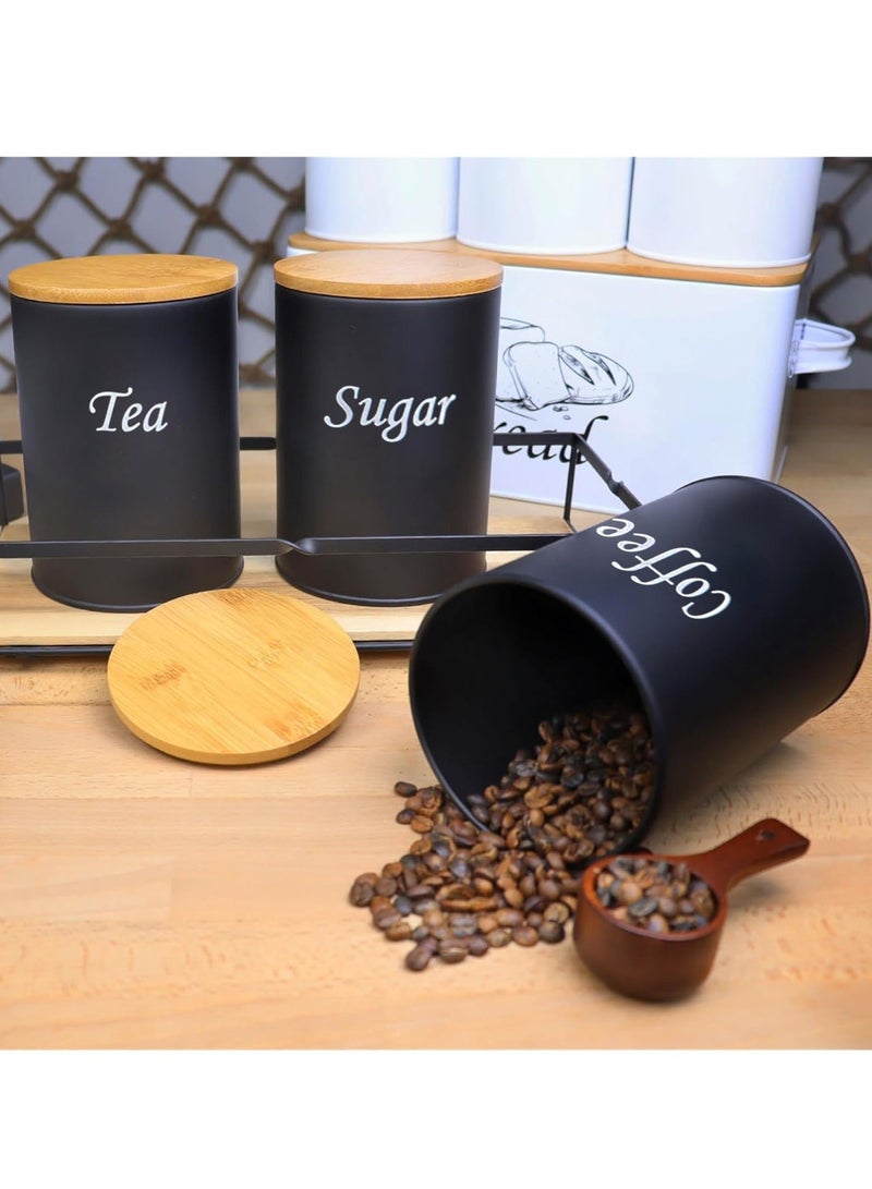والالا مجموعة مكونة من 3 قطع من الفولاذ المقاوم للصدأ بسعة كبيرة، علبة مطبخ للقهوة، منظم للسكر، صندوق تخزين الشاي، برطمانات تخزين القهوة، مجموعة تخزين حاويات المطبخ مع أغطية من الخيزران - Image 2