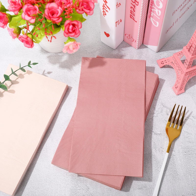 Whaline 60Pcs Peach Pink Guest Paper Napkins 3 Colors Disposable Guest Hand Towel Napkins Multi-colored Bathroom Napkins for Wedding Home Party Table Decor - Image 4