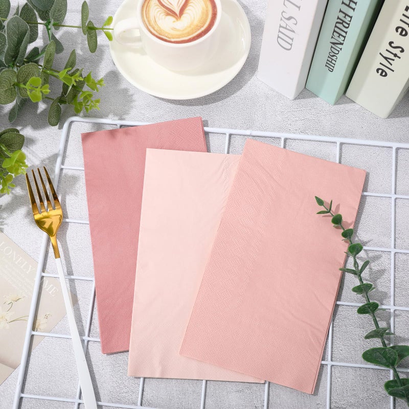 Whaline 60Pcs Peach Pink Guest Paper Napkins 3 Colors Disposable Guest Hand Towel Napkins Multi-colored Bathroom Napkins for Wedding Home Party Table Decor - Image 3