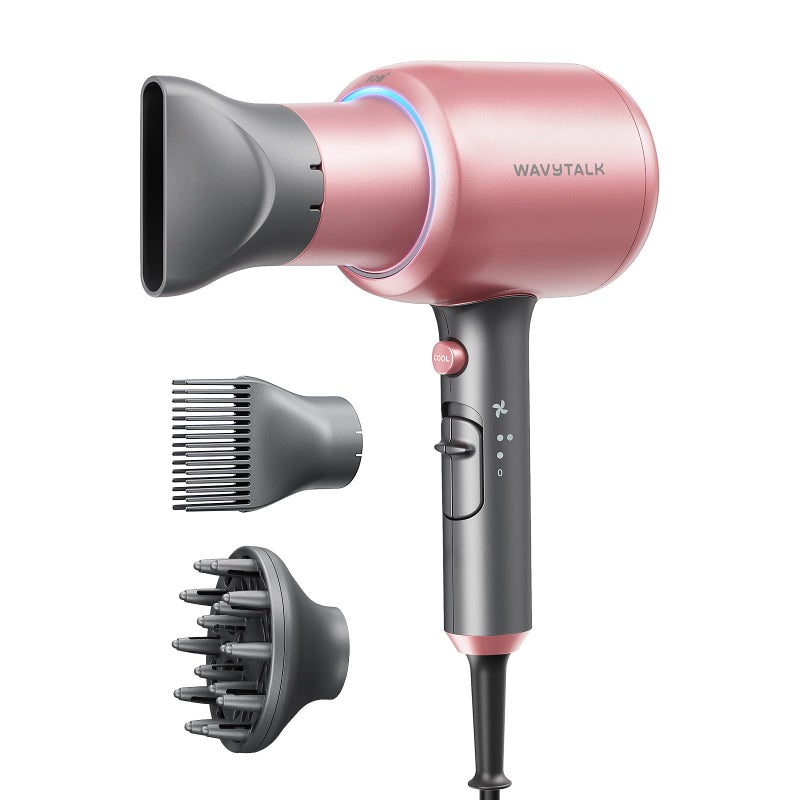 Wavytalk Hair Dryer, Blown Away Ionic Hair Dryer for Curly Hair with Diffuser, 1875W Fast Drying Blow Dryer with Ceramic Technology, 3 Attachments for All Hair Types, Light and Quiet, Rose Gold - Image 1