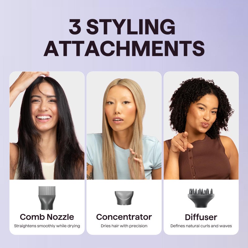 Wavytalk Hair Dryer, Blown Away Ionic Hair Dryer for Curly Hair with Diffuser, 1875W Fast Drying Blow Dryer with Ceramic Technology, 3 Attachments for All Hair Types, Light and Quiet, Rose Gold - Image 4