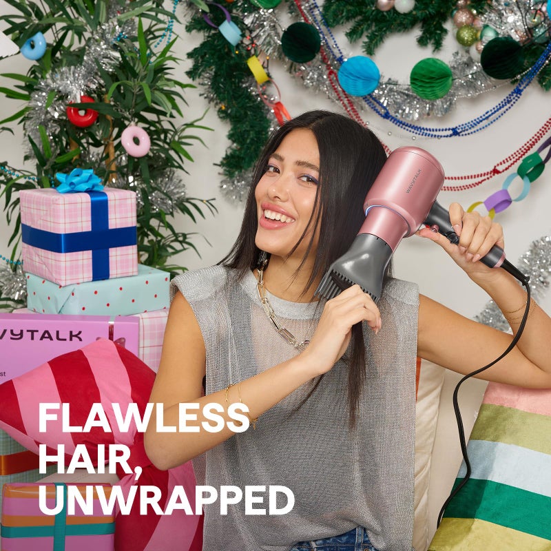 Wavytalk Hair Dryer, Blown Away Ionic Hair Dryer for Curly Hair with Diffuser, 1875W Fast Drying Blow Dryer with Ceramic Technology, 3 Attachments for All Hair Types, Light and Quiet, Rose Gold - Image 2