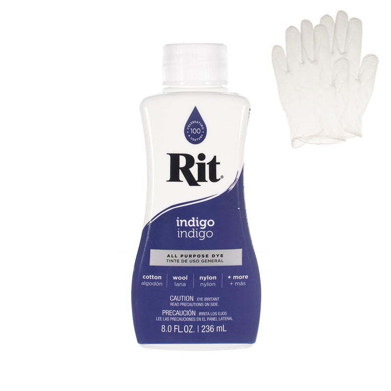Craft County Rit Dye â€“ Liquid Fabric Dye for Crafting, Clothing, and DÃ©cor â€“ 8 oz. Bottle â€“ Indigo (Gloves Included) - Image 1