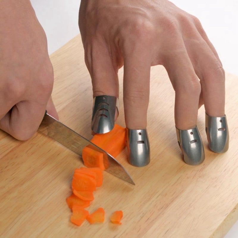 Finger Guard: Stainless Steel Small Size Washable Reusable - Non-toxic Durable Easy To Put On Finger Protector for Home Kitchen Vegetable Meat Cutting - Image 4