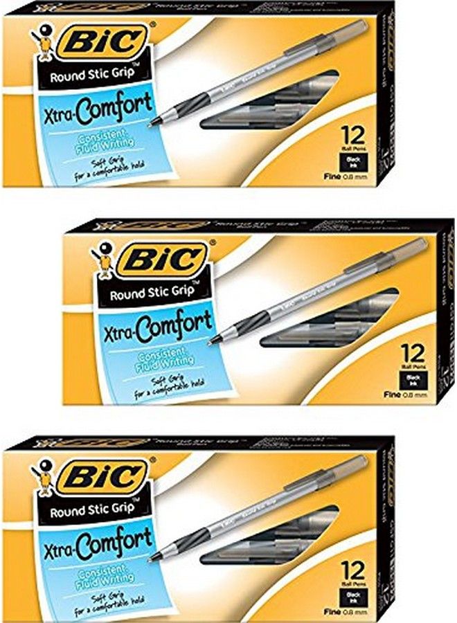 Bic قلم حبر جاف دائري بمقبض مريح نقطة دقيقة 0.8 مم أسود 3 دزينة GSFG11BE - Image 1