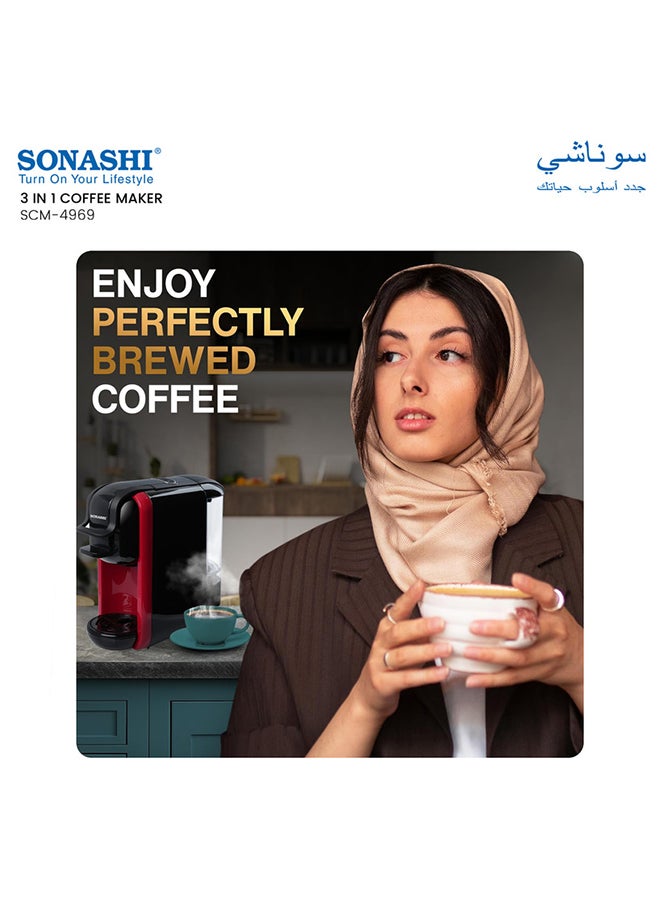 SONASHI 3 in 1 Multifunction Espresso Coffee Machine - with 600ML Detachable Water Tank | 3 Optional Adaptors and Auto Shut Off Options 600 ml 1450 W SCM-4969 Black/Red - Image 5