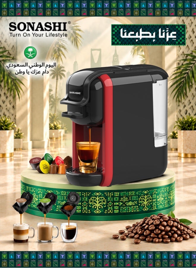 سوناشي ماكينة تحضير قهوة إسبريسو 3 في 1 متعددة الكبسولات 600 ml 1450 W SCM-4969 أسود/أحمر - Image 1