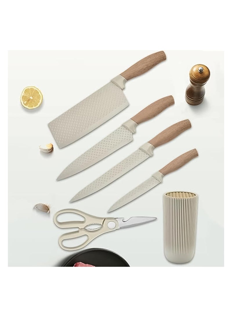 انفلكس طقم سكاكين كاكي حاد للمطبخ من INFLUX - طقم أدوات مائدة من الفولاذ المقاوم للصدأ من 6 قطع من الفولاذ المقاوم للصدأ بمقابض خشبية مريحة، أواني طهي مثالية للطهاة المنزليين وإكسسوارات المطبخ - Image 2