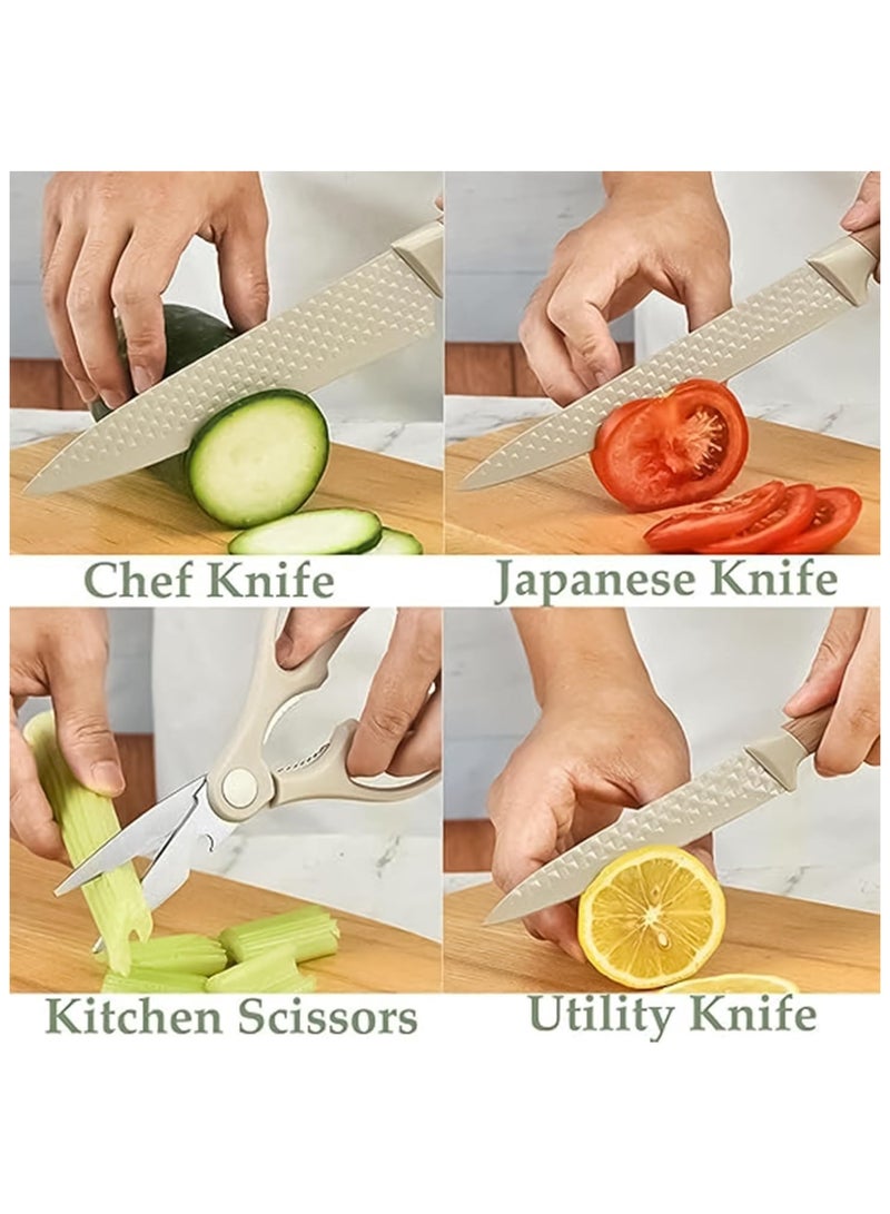 انفلكس طقم سكاكين كاكي حاد للمطبخ من INFLUX - طقم أدوات مائدة من الفولاذ المقاوم للصدأ من 6 قطع من الفولاذ المقاوم للصدأ بمقابض خشبية مريحة، أواني طهي مثالية للطهاة المنزليين وإكسسوارات المطبخ - Image 5