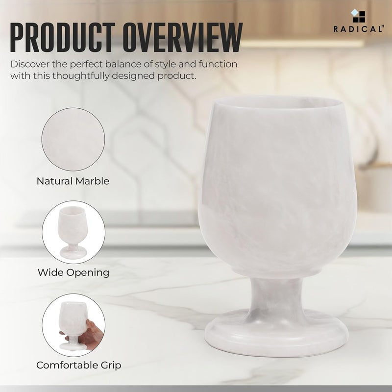 RADICALn Marble Wine Glasses Set of 2 Handmade White 5" Inch Stem Drinking Glassware For Dining Table Decor, Ideal White and Red Wine Glasses For Parties & Weddings - Image 5