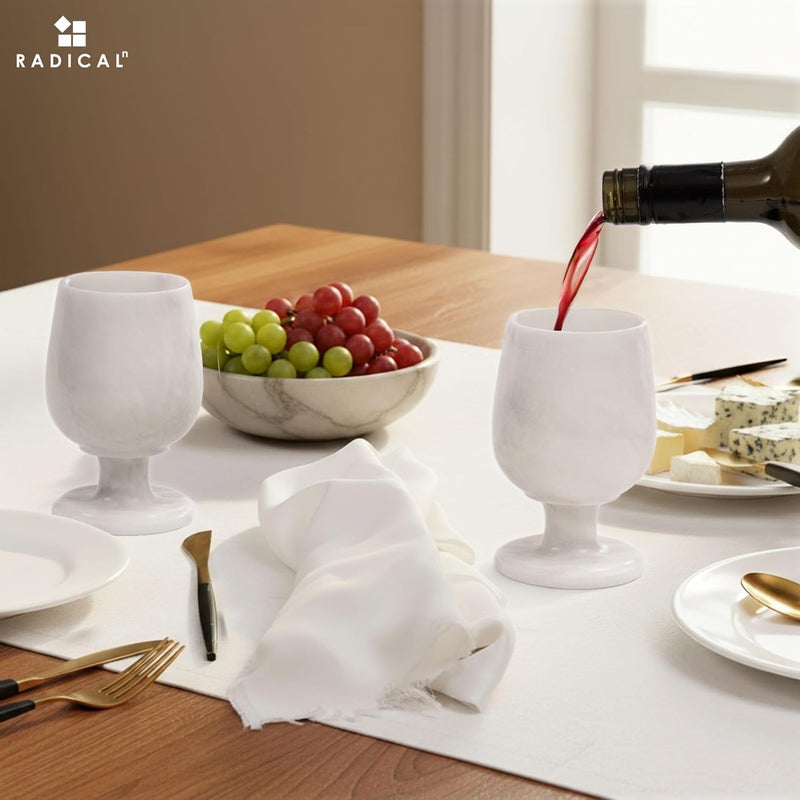 RADICALn Marble Wine Glasses Set of 2 Handmade White 5" Inch Stem Drinking Glassware For Dining Table Decor, Ideal White and Red Wine Glasses For Parties & Weddings - Image 4