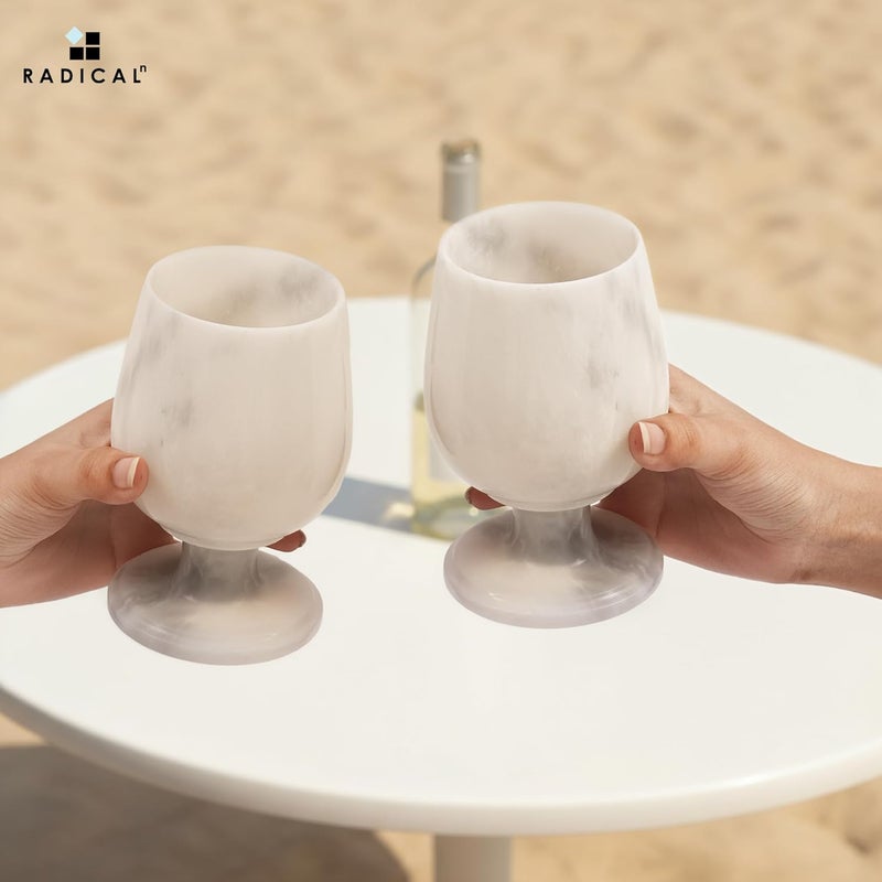 RADICALn Marble Wine Glasses Set of 2 Handmade White 5" Inch Stem Drinking Glassware For Dining Table Decor, Ideal White and Red Wine Glasses For Parties & Weddings - Image 3