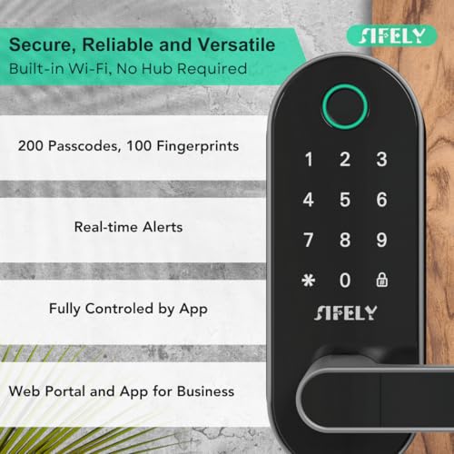 Sifely Built-in WiFi Smart Lock with Handle & Keypad: Sifely Keyless Entry Front Door Electronic/Electric Digital Fingerprint Deadbolt Knob, Remote Access, Auto Lock, App Control (No Gateway/Hub Needed) - Image 4