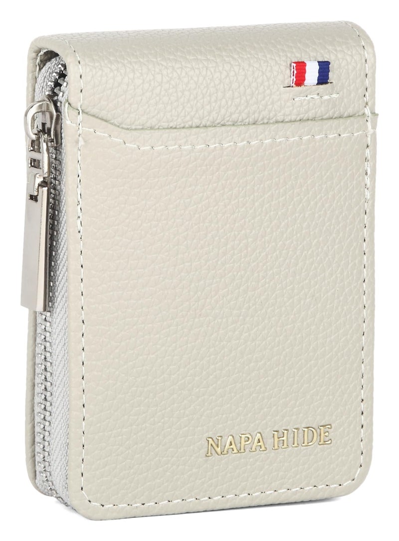 NAPA HIDE Slim Zipper Card Holder Wallet for Men & Women | RFID Blocking Accordion Credit Card Case | Compact Cash & Card Organizer with Smooth Metal Zip (L.GREY1) - Image 1