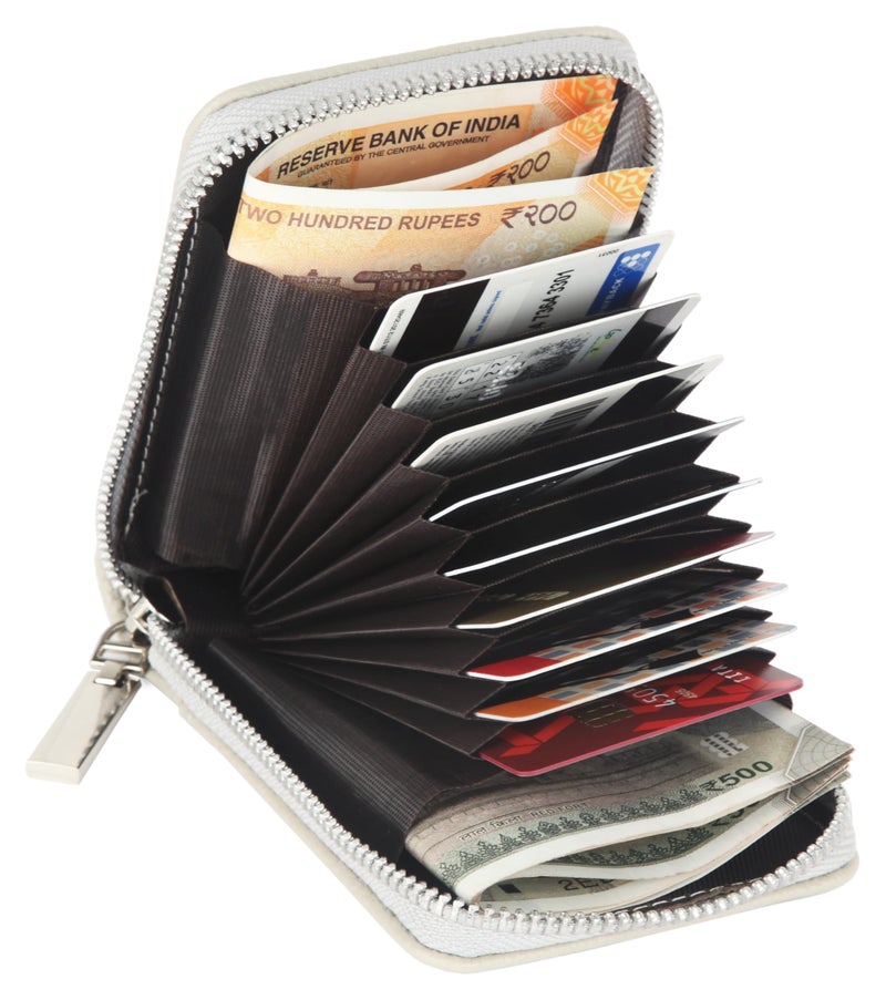 NAPA HIDE Slim Zipper Card Holder Wallet for Men & Women | RFID Blocking Accordion Credit Card Case | Compact Cash & Card Organizer with Smooth Metal Zip (L.GREY1) - Image 3