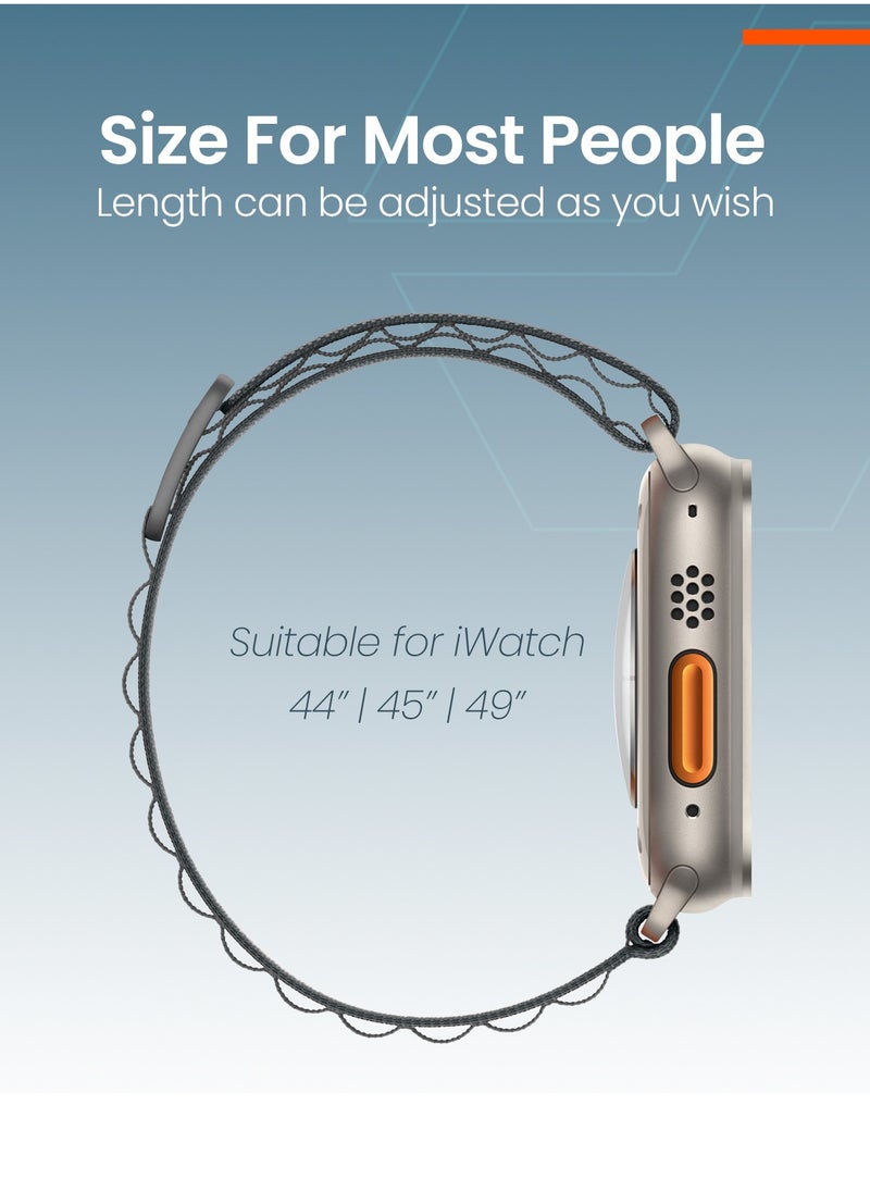 Moxedo - Moxedo Alpine Loop Watch Band Adjustable Sports Nylon Woven with Titanium G-Hook Strap Compatible with Apple Watch Band Series 8,7,6,5,4,3,2,1,SE Ultra design for 44mm,45mm,49mm (Dark Grey) - Image 1