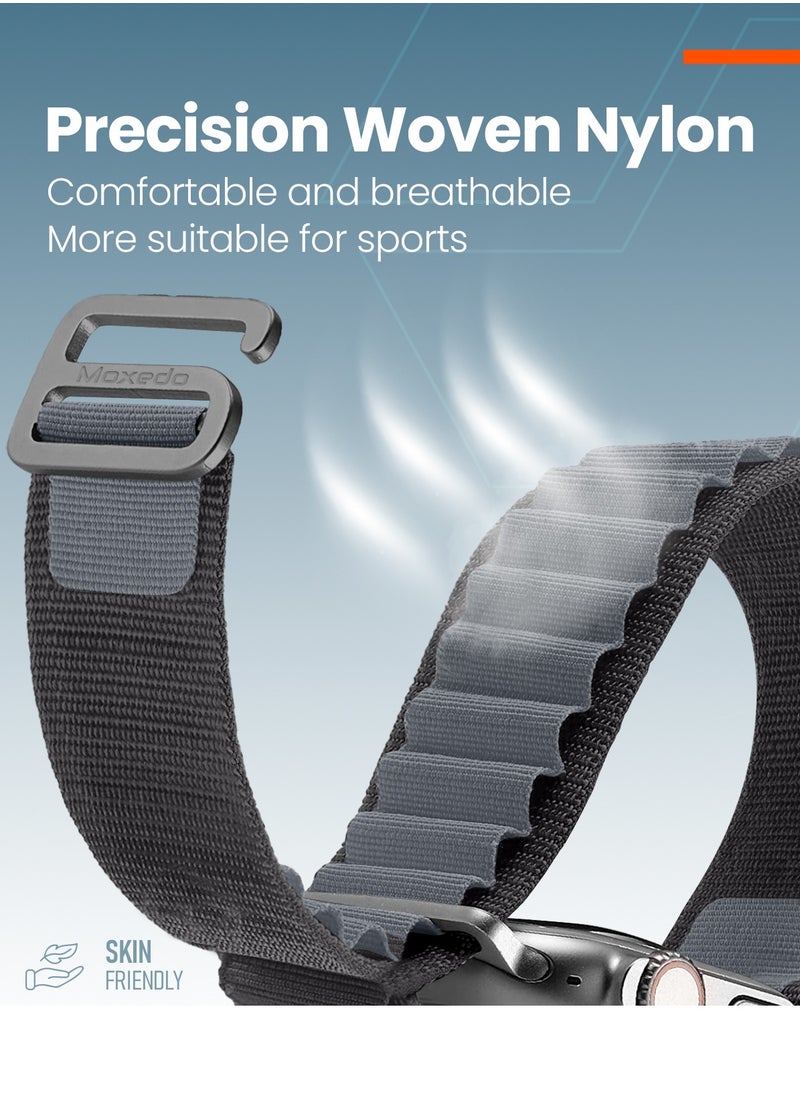 Moxedo - Moxedo Alpine Loop Watch Band Adjustable Sports Nylon Woven with Titanium G-Hook Strap Compatible with Apple Watch Band Series 8,7,6,5,4,3,2,1,SE Ultra design for 44mm,45mm,49mm (Dark Grey) - Image 1