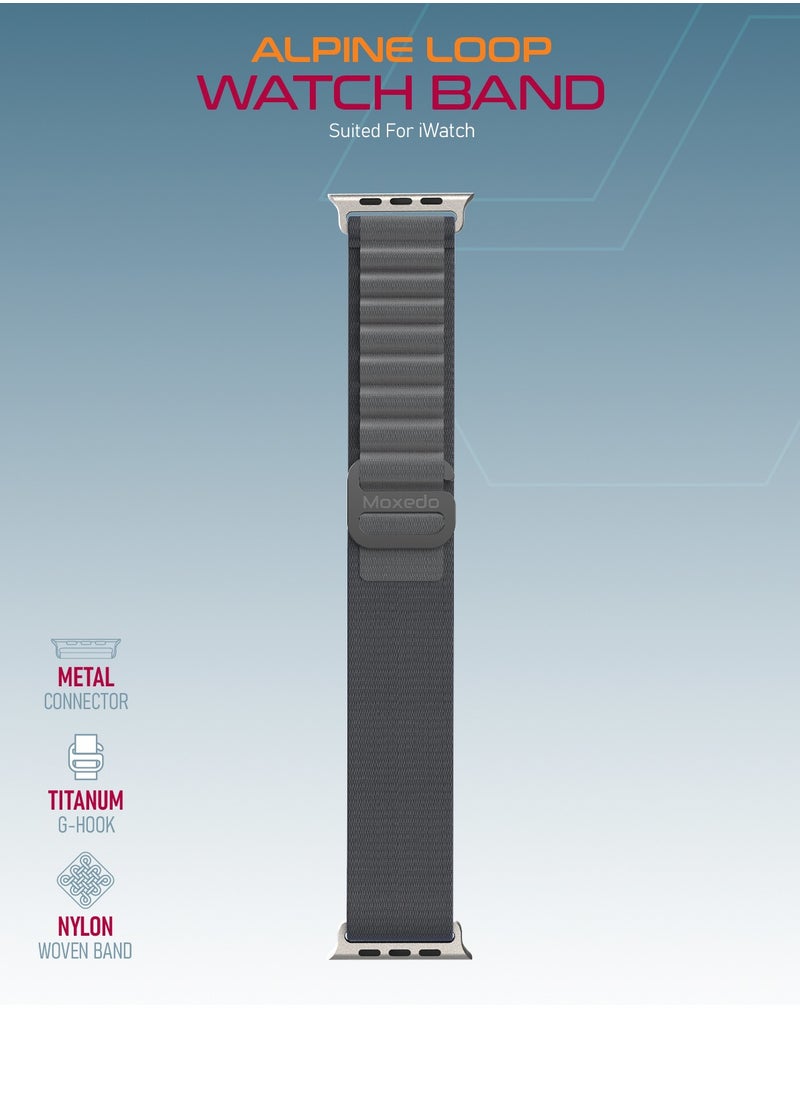 Moxedo - Moxedo Alpine Loop Watch Band Adjustable Sports Nylon Woven with Titanium G-Hook Strap Compatible with Apple Watch Band Series 8,7,6,5,4,3,2,1,SE Ultra design for 44mm,45mm,49mm (Dark Grey) - Image 1