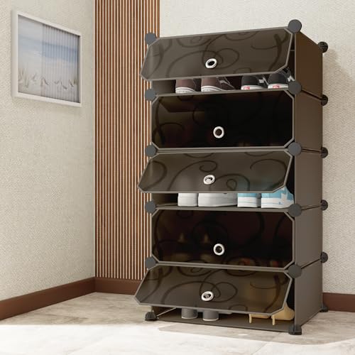 AYSIS 5 Shelf DIY Shoe Rack Box Organizer ^ Multi-Purpose Plastic Shoe Rack for Home, PP Plastic Home Rack with Door for Entryway, Chappal Slipper Shoe Stand【Black, 5-Shelf-5-Door】 - Image 1
