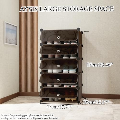 AYSIS 5 Shelf DIY Shoe Rack Box Organizer ^ Multi-Purpose Plastic Shoe Rack for Home, PP Plastic Home Rack with Door for Entryway, Chappal Slipper Shoe Stand【Black, 5-Shelf-5-Door】 - Image 2