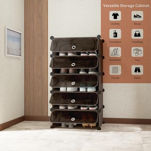 AYSIS 5 Shelf DIY Shoe Rack Box Organizer ^ Multi-Purpose Plastic Shoe Rack for Home, PP Plastic Home Rack with Door for Entryway, Chappal Slipper Shoe Stand【Black, 5-Shelf-5-Door】 - Image 4