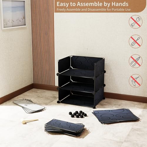 AYSIS 5 Shelf DIY Shoe Rack Box Organizer ^ Multi-Purpose Plastic Shoe Rack for Home, PP Plastic Home Rack with Door for Entryway, Chappal Slipper Shoe Stand【Black, 5-Shelf-5-Door】 - Image 3