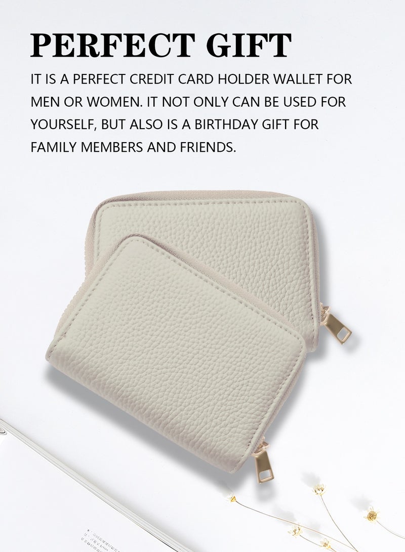 Meishida Credit Card Holder Genuine Leather Small Card Case for Men & Women, Pocket Mini Wallets Card Cases with Zipper, Money Organizer - White  - Image 4