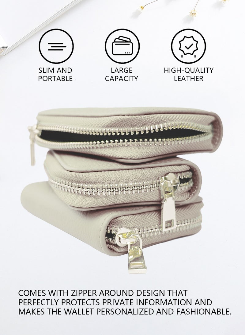 Meishida Credit Card Holder Genuine Leather Small Card Case for Men & Women, Pocket Mini Wallets Card Cases with Zipper, Money Organizer - White  - Image 3