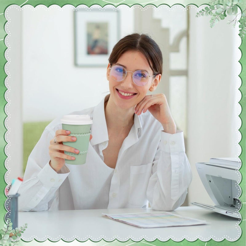 NatNarr 60 Pack Sage Green Coffee Cups with Lids Sleeves, 12oz Insulated To Go Paper Cups Sage Green Party Cups Disposable Paper Cups, Drinking Cups for Wedding Birthday Baby Shower Party Supplies - Image 5