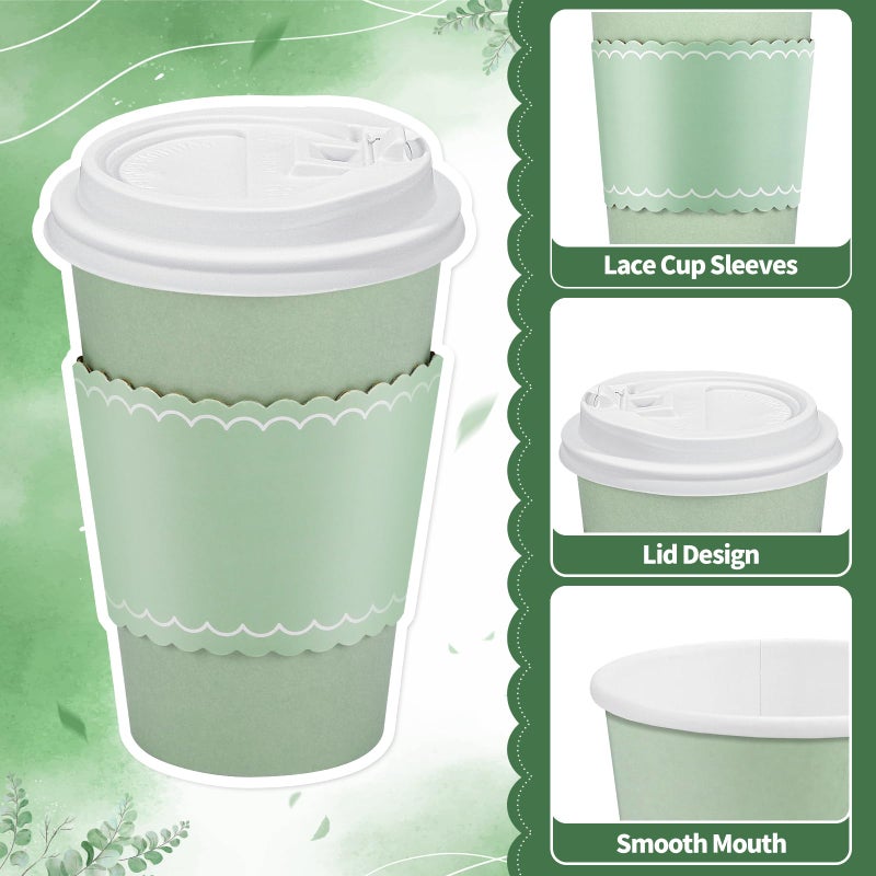 NatNarr 60 Pack Sage Green Coffee Cups with Lids Sleeves, 12oz Insulated To Go Paper Cups Sage Green Party Cups Disposable Paper Cups, Drinking Cups for Wedding Birthday Baby Shower Party Supplies - Image 4