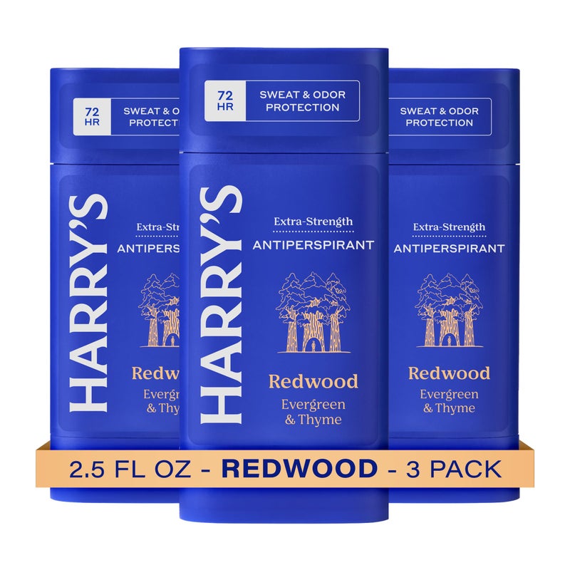 Harrys ExtraStrength Antiperspirant Deodorant Sweat  Odor Control Antiperspirant for Men Redwood 25 oz Pack of 3