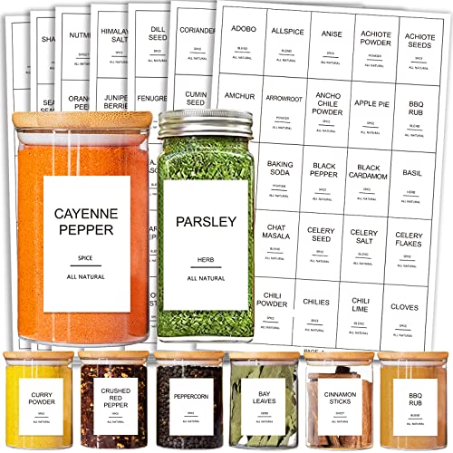 GPOVVIMX 191 Spice Jar Labels Preprinted Minimalist Stickers - White Waterproof Label - Fit Round or Rectangle Spice Jars - Herb Seasoning Kitchen Pantry Labels - Image 1