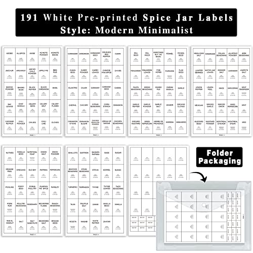 GPOVVIMX 191 Spice Jar Labels Preprinted Minimalist Stickers - White Waterproof Label - Fit Round or Rectangle Spice Jars - Herb Seasoning Kitchen Pantry Labels - Image 3