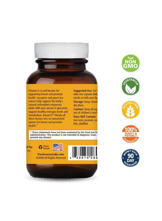 PURE ESSENCE LABS Breast D by Pure Essence - Natural Supplement for Estrogen Balance, Hormonal Acne, and Menopause Support with Vitamin D3, Calcium, Green Tea & Lycopene - 90 Capsules - Image 2