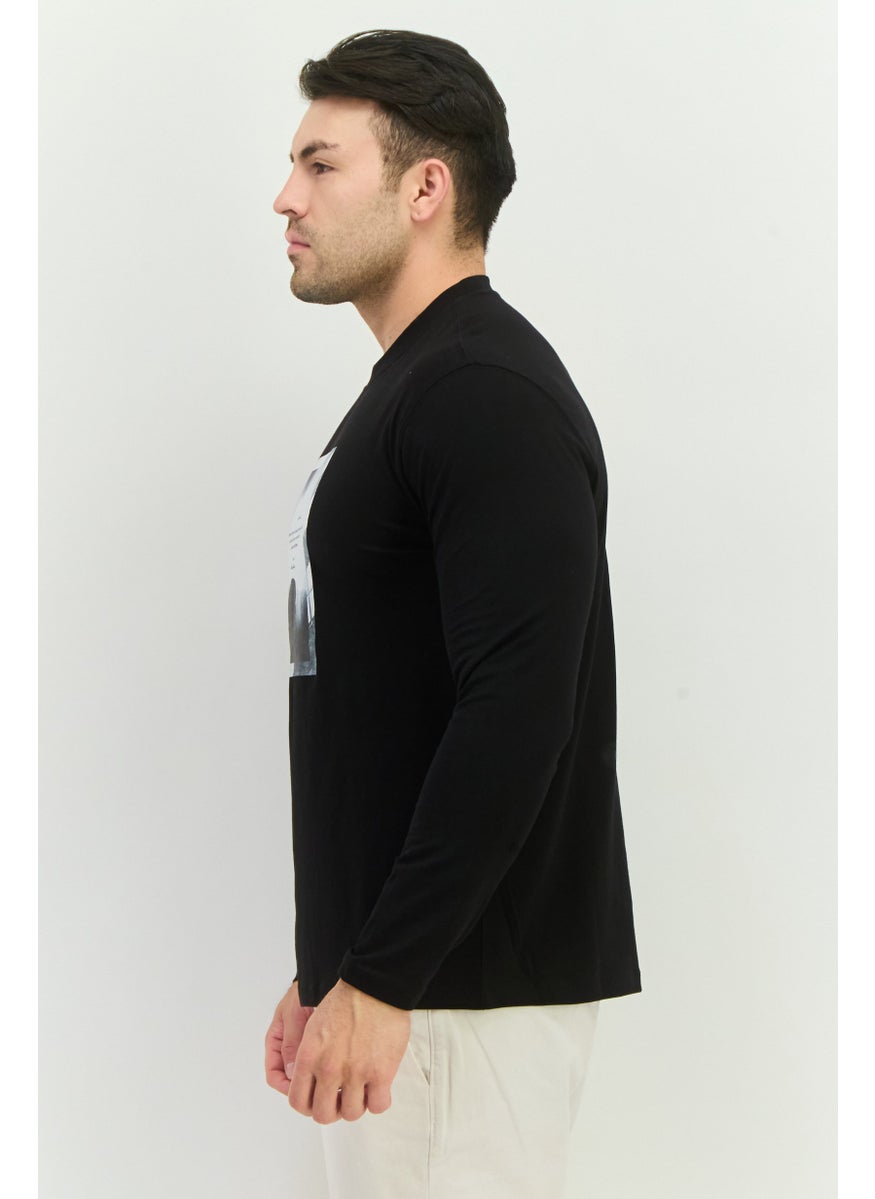 Sorbino - Men Crew Neck Long Sleeves Graphic Print T-Shirt, Black - Image 1