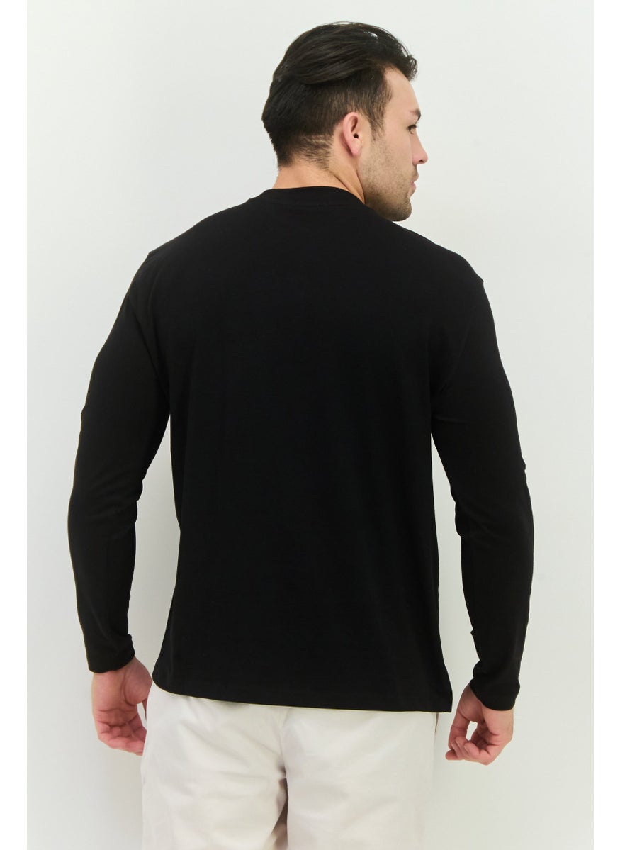 Sorbino - Men Crew Neck Long Sleeves Graphic Print T-Shirt, Black - Image 1