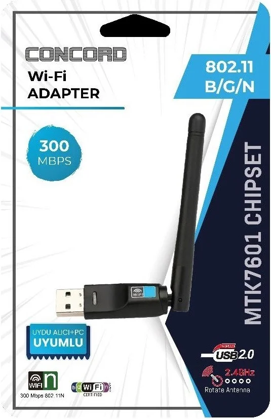 CONCORD W7 Satellite Receiver and PC Compatible 300 Mbps Wireless USB Adapter