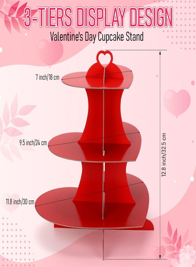 Willinglong 4 Pcs Heart Cupcake Stand 3 Tier Red Dessert Tower Display Cardboard Cupcake Stand Cake Holder Decoration for Birthday Weddings Party Supplies(Heart) - Image 2
