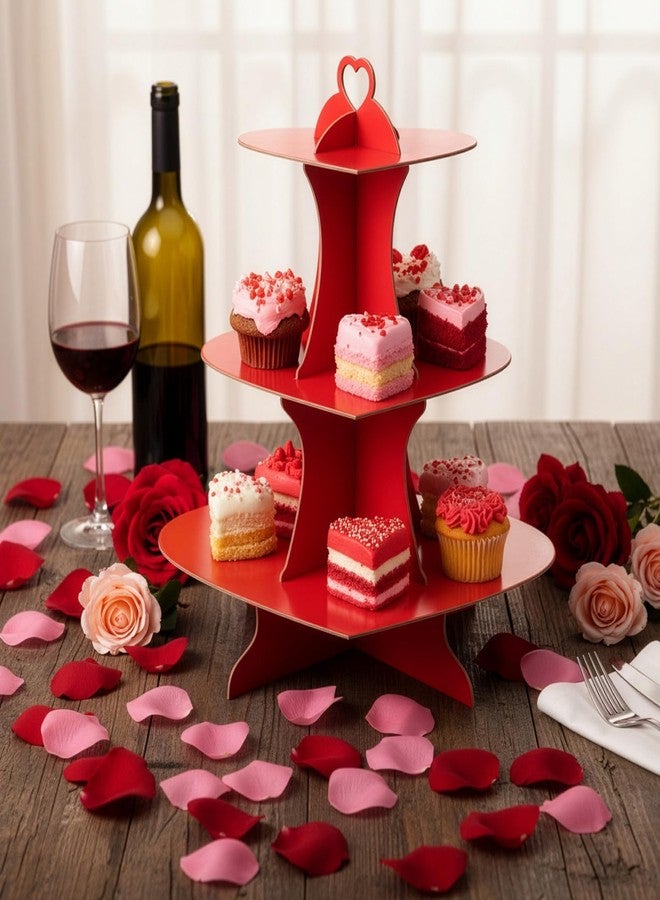 Willinglong 4 Pcs Heart Cupcake Stand 3 Tier Red Dessert Tower Display Cardboard Cupcake Stand Cake Holder Decoration for Birthday Weddings Party Supplies(Heart) - Image 4