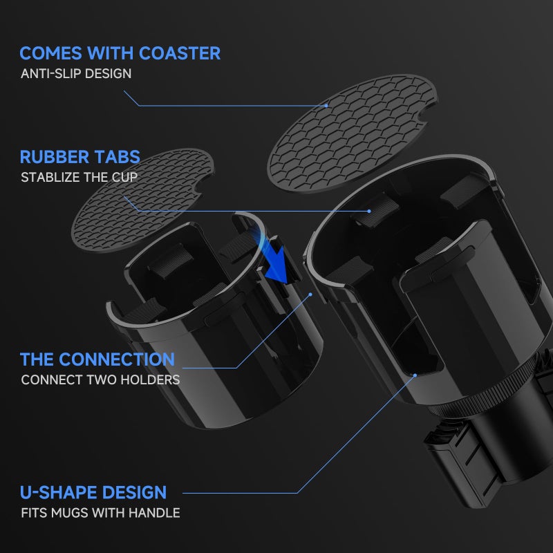 DYLEN Car Cup Holder Expander, 2 in 1 Cup Holder Adapter Extender for Car with Expandable Insert, Fits Yeti, Hydroflask and Other Large Water Bottles & Mugs in 2.2"-4.6" (10-46oz) - Image 2